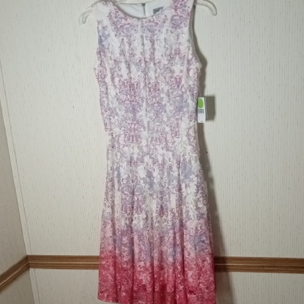 Danny & Nicole Sleeveless Lace Midi Dress in Pink and White Ombre, Easter, Summe